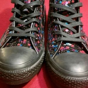 Black Cherry Sequin High Top Converse Sneakers
